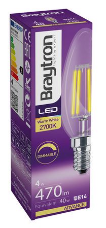 LED spuldze E14 230V C35 4W 470lm, FILAMENTS, silti balta 3000K, regulējama BA36-60410 5949097706417