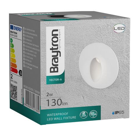 Pakāpiena gaisma, 2W 200lm, su lęšiu, 3000K, white, hermetic IP65 BG38-02200 5949097727382