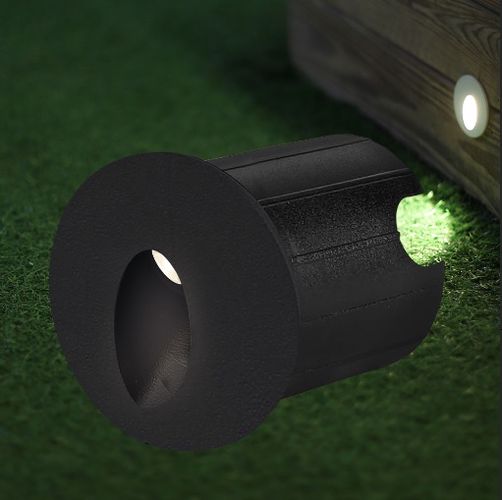 Pakāpiena gaisma, 2W 200lm, su lęšiu, 3000K, black, hermetic IP65 BG38-02201 5949097727399