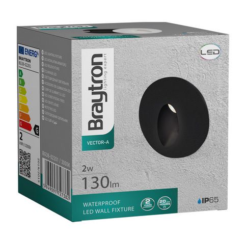 Pakāpiena gaisma, 2W 200lm, su lęšiu, 3000K, black, hermetic IP65 BG38-02201 5949097727399