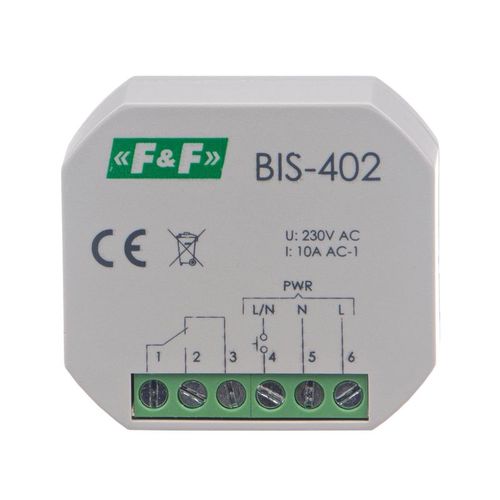 Bistabils relejs 230V AC 10A  Ø55mm -20...50°C F&F BIS-402 5908312594062