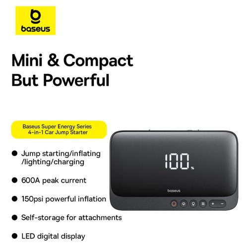 Powerbank / auto starteris 600A 1500 mAh / 14,8 V / 22,2 Wh, USB + USB-C 5V 2,4A Super Energy BASEUS C00245902111-00 6932172654351