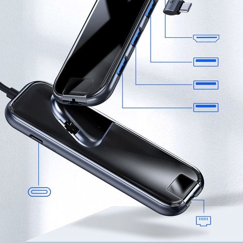 Multifunkcionāls CENTRMEZGLS (C tips 3xUSB3.0+HD4K+RJ45+PD) Tumši pelēks BSEUS CAHUB-DZ0G 6953156293045