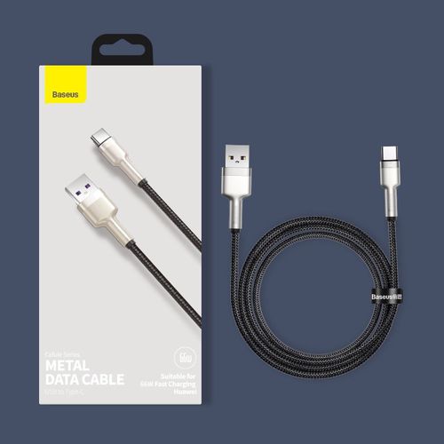 Cable USB2.0 A plug - USB C plug 1.0m black 66W Cafule BASEUS CAKF000101 6953156209756