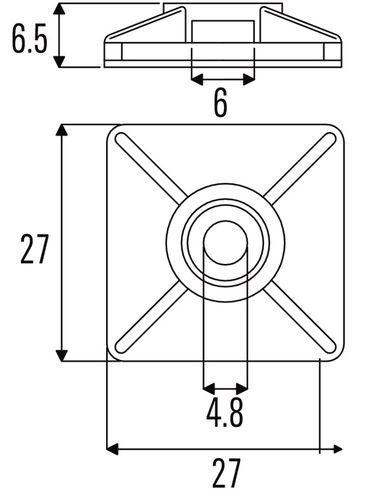 Kabeļu kaklasaites turētājs pašlīmējošs 27x27mm 80N, melns (100 gab.) CBH-27/27B