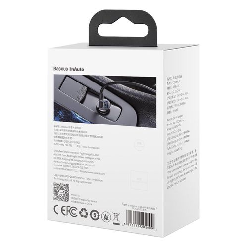 Automašīnas Lādētājs 12-24V 2xUSB 4.8A, melns CCALLP-01 6953156202009