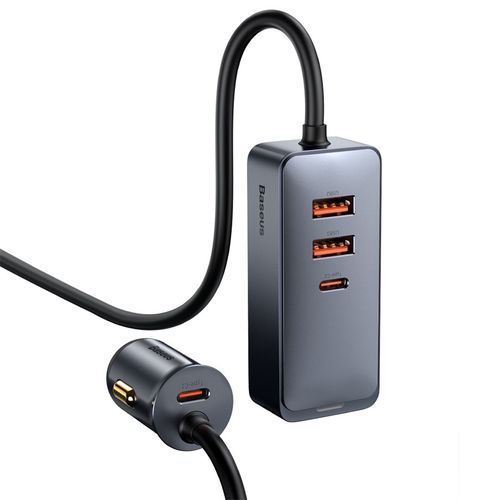 Automašīnas ātrais lādētājs ar pagarinātāju 12-24V 120W 2xUSB + 2xUSB-C, pelēks CCBT-A0G 6953156206670