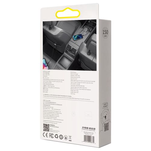 Automašīnas ātrais lādētājs ar pagarinātāju 12-24V 120W 2xUSB + 2xUSB-C, pelēks CCBT-A0G 6953156206670