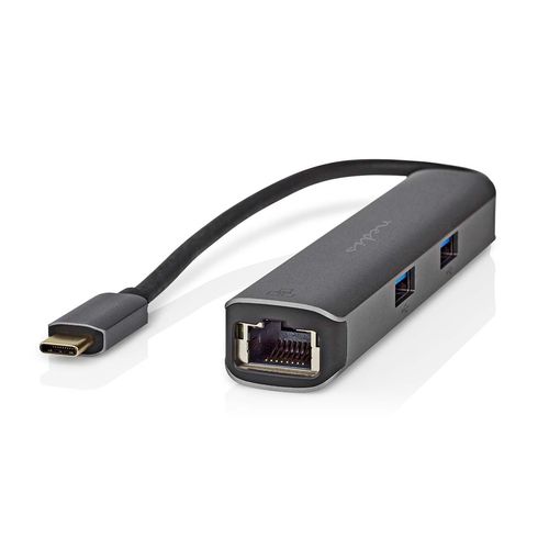 USB Multi-Port Adapter | 5-in-1 | USB 3.2 Gen 1 | USB-C™ Male | HDMI™ Output / RJ45 Female / 3x USB-A Female | 5 Gbps | 0.20 m | Round | Gold Plated | PVC | Anthracite | Box CCBW64210AT02 5412810414222