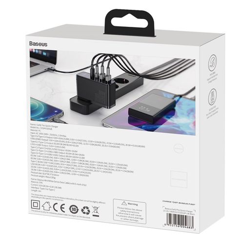 Sienas ātrais lādētājs GaN2 Pro 100W 2xUSB + 2xUSB-C QC4+ PD3.0 ar USB-C kabeli, melns CCGAN2P-L01 6953156204683