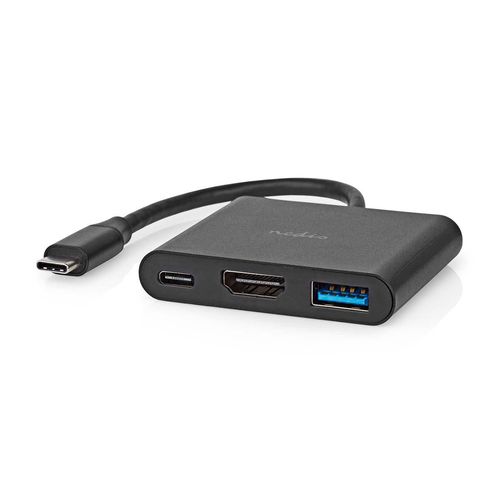 USB Multi-Port Adapter | 3-in-1 | USB 3.2 Gen 1 | USB-C™ Male | HDMI™ Output / USB-A Female / USB-C™ Female | 5 Gbps | 0.10 m | Round | Nickel Plated | PVC | Black | Box CCGB64770BK01 5412810415984