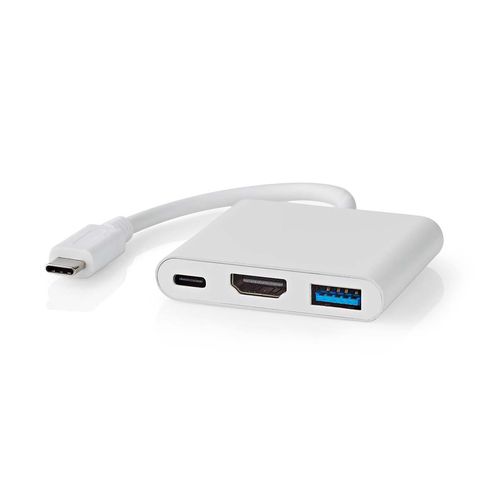 USB Multi-Port Adapter | 3-in-1 | USB 3.2 Gen 1 | USB-C™ Male | HDMI™ Output / USB-A Female / USB-C™ Female | 5 Gbps | 0.10 m | Round | Nickel Plated | PVC | White | Box CCGB64770WT01 5412810416080