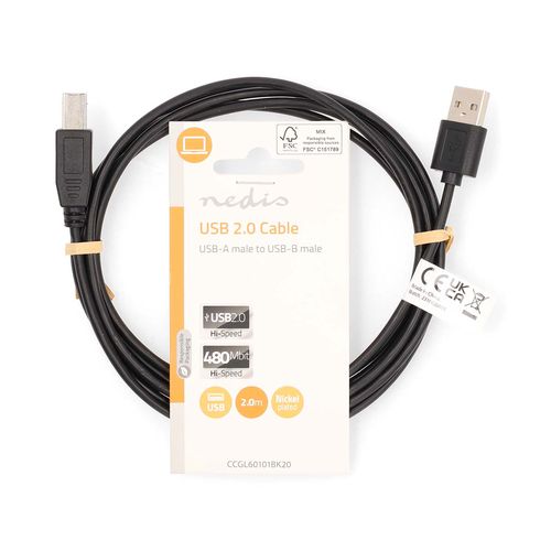 Printera kabelis USB 2.0 A Male - USB B Male 480 Mbps 2 m, melns CCGL60101BK20 5412810428021