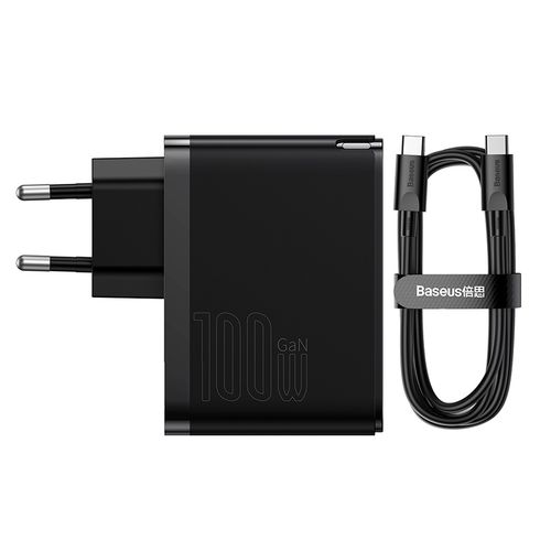 Sienas lādētājs GaN5 Pro 100W USB + USB-C QC4+ PD3.0 ar USB-C1m kabeli, melns CCGP090201 6932172608958