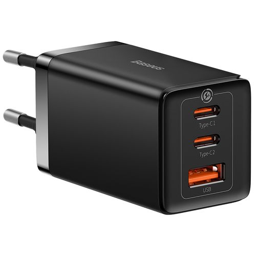 Sienas lādētājs GaN5 Pro 65W USB + 2xUSB-C QC3.0 PD3.0 ar USB-C1m kabeli, melns CCGP120201 6932172617523