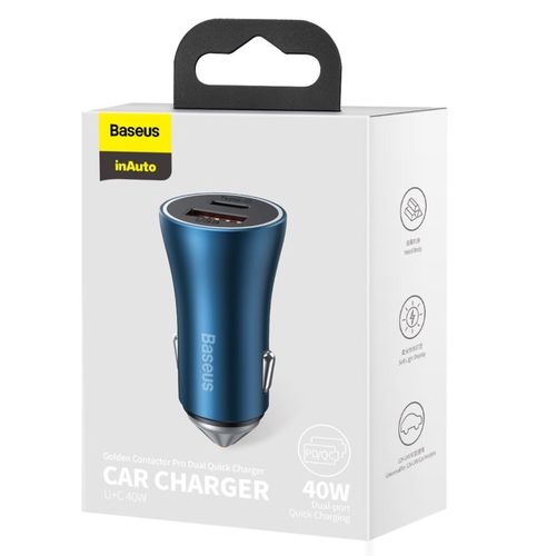 Car Charger 12-24V USB + USB-C 40W QC4.0 PD3.0 SCP FCP AFC, Blue CCJD-03 6953156201941