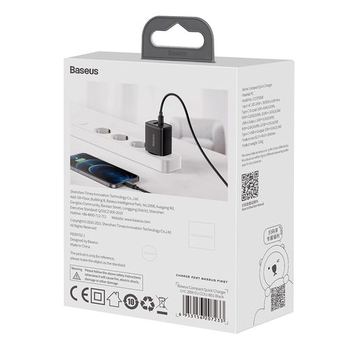 Ātrais lādētājs 20W USB + USB-C QC3.0 PD3.0, melns CCXJ-B01 6953156207233