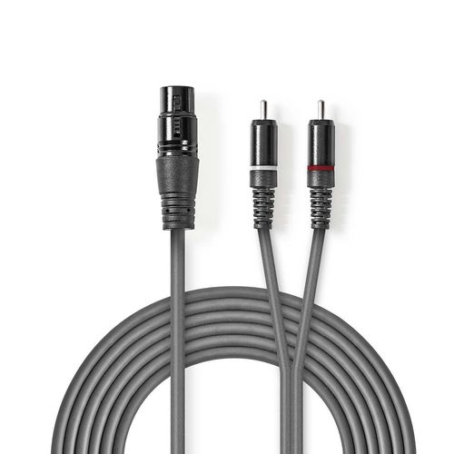 Balanced Audio Cable | XLR 3-Pin Female | 2x RCA Male | Nickel Plated | 1.50 m | Round | PVC | Dark Grey | Carton Sleeve COTH15220GY15 5412810295807