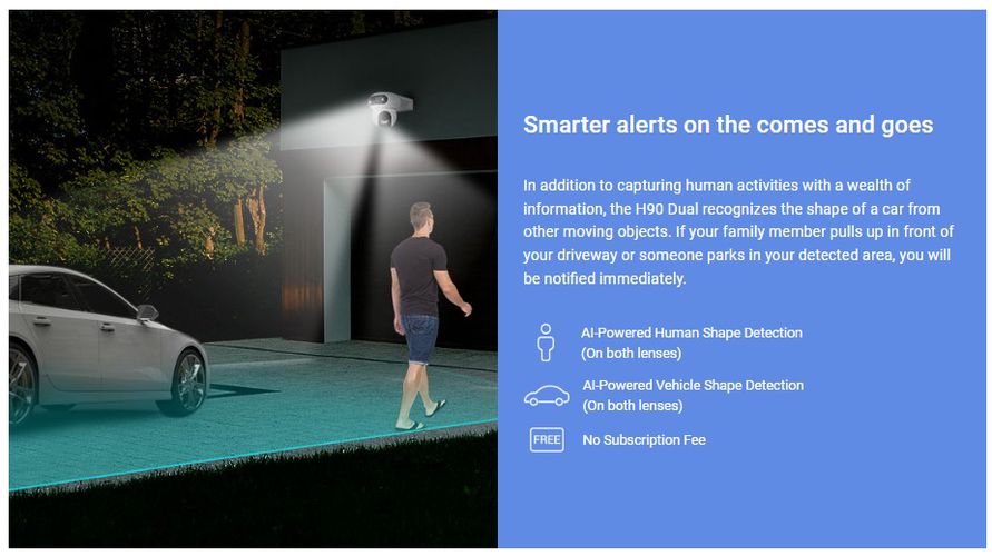 Wi-Fi kamera H90, dubultā lēca, 4 MP 2,8 mm + 4 MP 6 mm, IP65, krāsu nakts redzamība CS-H90 6941545636337