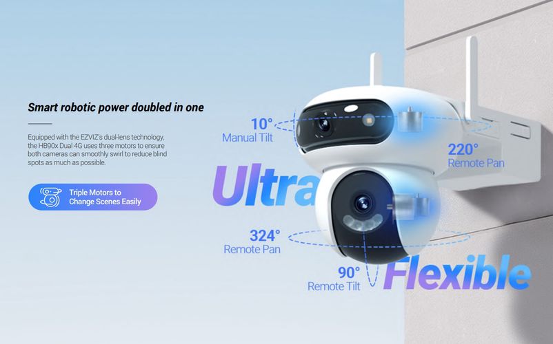 Bezvadu Wi-Fi + 4G/LTE kamera HB90x 4MP + 4MP, ar saules paneli, 10400mAh, MicroSD CS-HB90x/SP 6941545640037