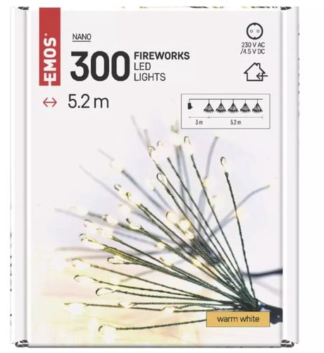 300LED "NANO FIREWORKS" 5,2M silti balta D3AW10 8592920099704