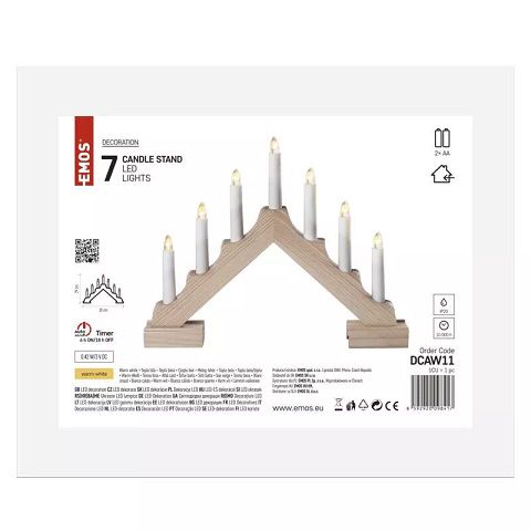 Ziemassvētku rotājums "SVECES" 2xAA, 29cm, 7x LED, silti baltas, koka,  ar taimeri, EMOS DCAW11 8592920098417
