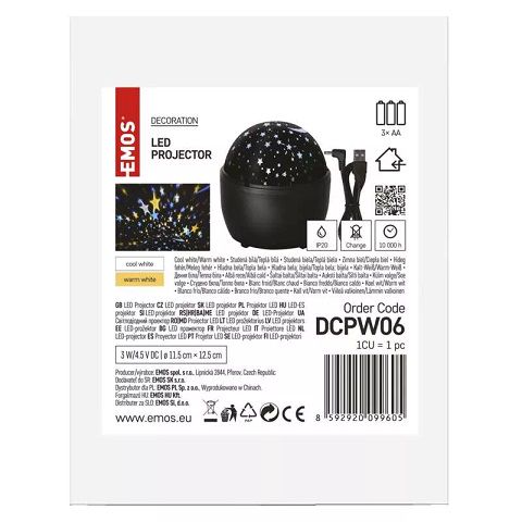 LED dekoratīvais projektors "STARS", 3xAA, silti/vēsi balts, EMOS DCPW06 8592920099605