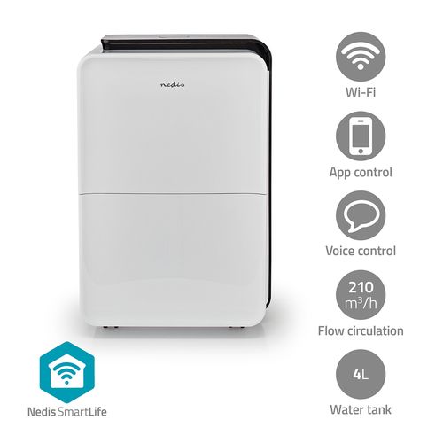 SmartLife Dehumidifier | Wi-Fi | 30 l/Day | Dehumidification / Continuous / Max+ / Dry laundry / Ventilation | Android™ / IOS | Adjustable hygrostat | 210 m³/h DEHU30WTW 5412810405992