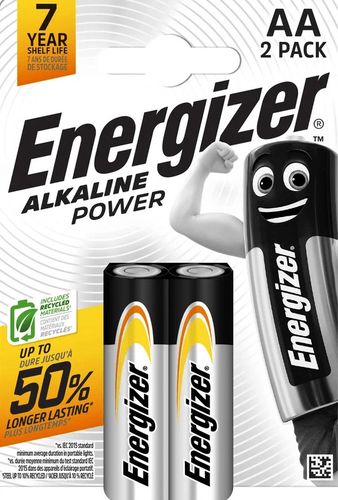 Алкалиновая батарейка LR6 (AA) 1.5V 2900mAh Alkaline Power Energizer 2шт блистер LR6/ENE/AP-BL2 7638900297416