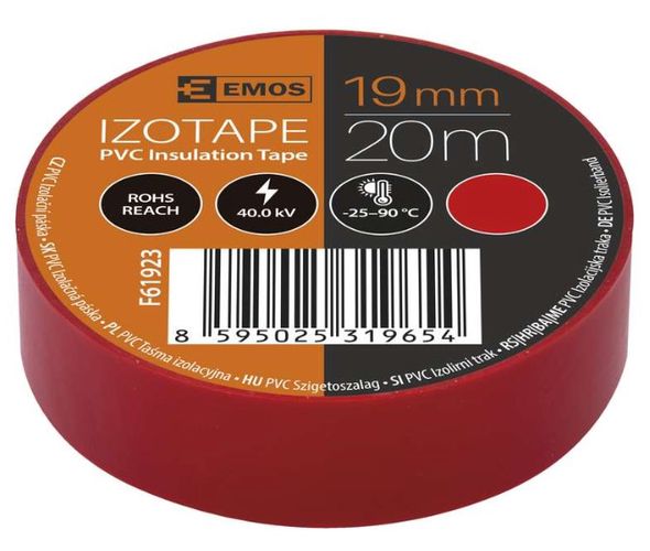 PVC izolācijas lente 19mm x 013mm x 20m sarkana F61923, EMOS F61923 8595025319654