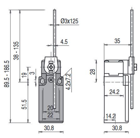 Gala  slēdzis ar mainīga garuma sviru FR 550, Pizzato FR-550 8018851037771