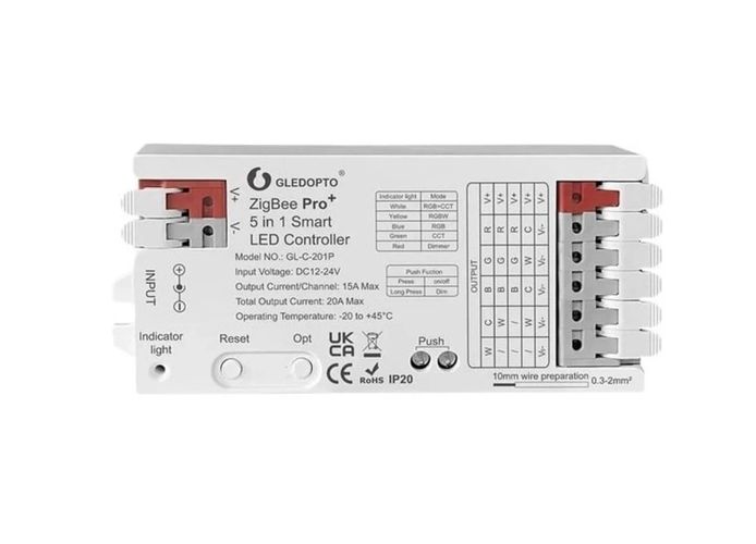 LED valdiklis ZigBee PRO+ RF, 12-24Vdc, 15A/CH, 20A MAX, RGB, RGBW, RGB+CCT, CCT, DIM, PUSH-DIM GL-C-201P 6978699220068