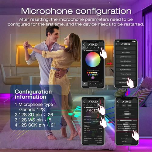 Skaitmeninių LED juostu valdiklis, 12-24Vdc, 3A, 800pix, ar mikrofonu, WLED ESP32 Wi-Fi GL-MC-002WL 6978699220020