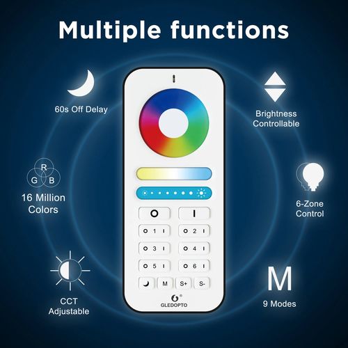 Nuotolinio vadības pultelis GLEDOPTO RF valdikliams, 6 zonų, RGB + CCT / DIM GL-RC-006Z 6978699220143