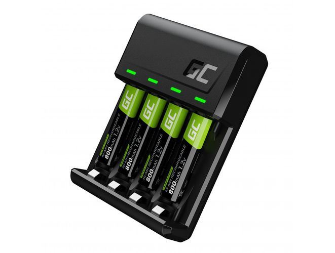 Lādētājs 1-4AAA,AA NiMH per micro-USB, USB-C, LED indikacija, ar 4x AAA baterijām / HR03 800mAh Green Cell GC VitalCharger GRSETGC02 5907813961342
