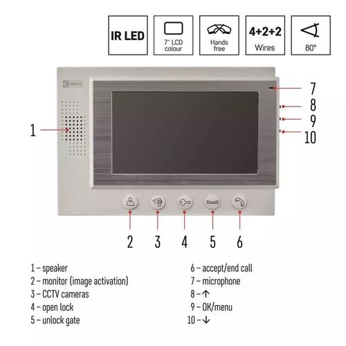 Durvju zvans ar video ar kameru , 7" LCD, H2017, EMOS H2017 8592920056929