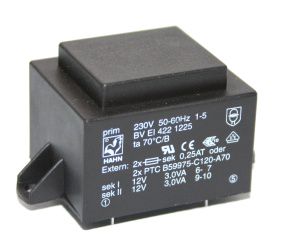 Transformators  6VA 230V 2x12V 2x250mA Hahn, RoHS HTR612-2