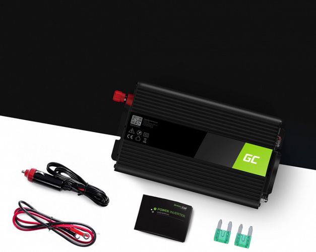 Automašīnas sprieguma pārveidotājs (Inverteris) 12Vdc/230Vac 500W(1000W) ar sinusoidālu izejas spriegumu; Green Cell INV16 5903317226901