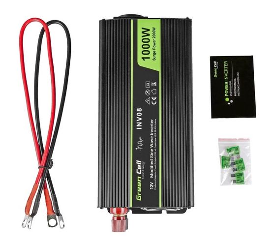 Automašīnas sprieguma pārveidotājs 12Vdc/230Vac 1000W(2000W) USB 5V 2.1A; Green Cell INV08 5902719427879