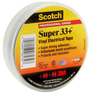 Izolācijas lente 3M Scotch Super 33+ elektro izolācijai vinila lente 0.177mmx19mmx20m, melna IZ/3M/33+ 054007061328