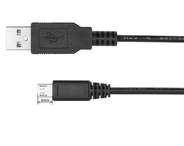 USB 2.0 kabelis 1m garš - micro USB B ar pagarinātu spraudni (8mm) KM0359 5901890033916