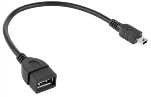 Kabelis USB2.0 AF ligzda -> mini USB BM spraudnis 0.2m, OTG,  melns KPO2909 5901436785965