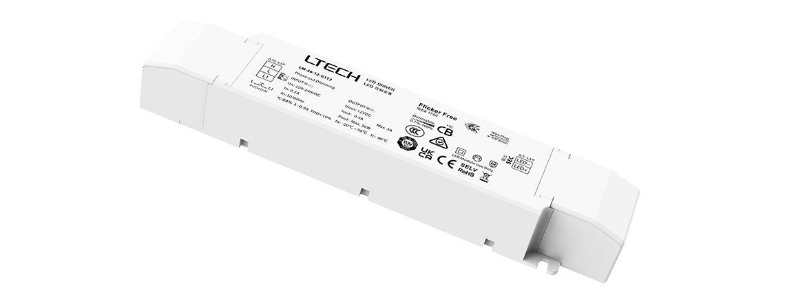 36W, LED Driver 12V, 3A, TRIAC, ELV, PUSH-DIM, PWM out, LTECH LM-36-12G1T2
