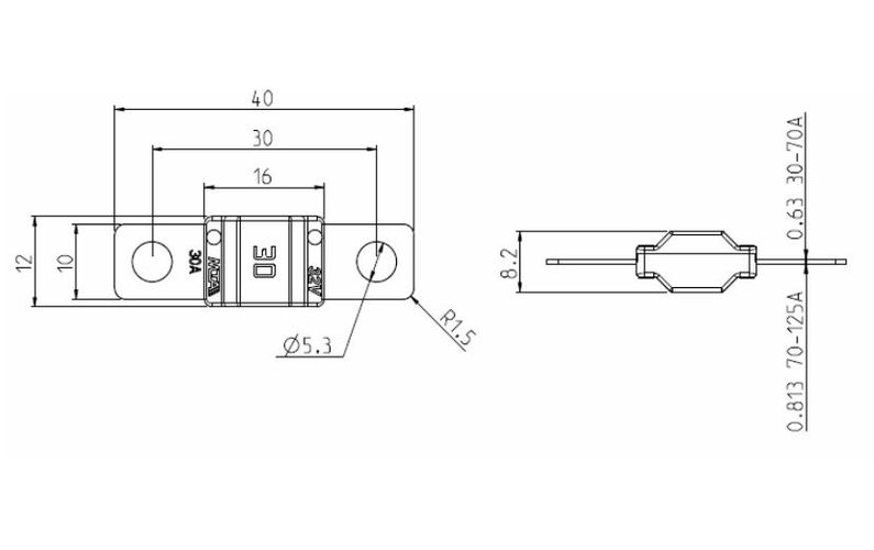 Automašīnas drošinātājs MIDIVAL 125A 32V 40mm MTA MIDIVAL-125A 8010266147076