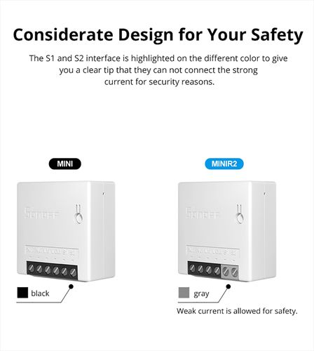 Viedais Wi-Fi slēdzis SONOFF MINI, 2200W, 230VAC, vadāms ar lietotni, iespēja vadīt ar balsi SONOFF-MINI 6920075776195
