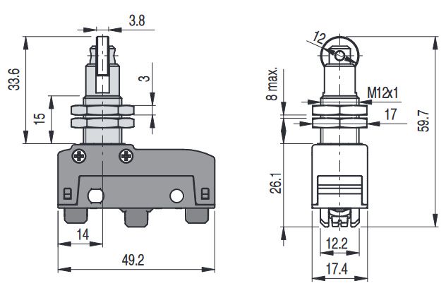 Mikro slēdzis ar ritentiņu leņķī MK V11D17, Pizzato MK-V11D17 8018851322020