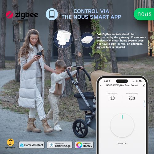 Viedā ZigBee rozete NOUS A7Z, 16A ar enerģijas skaitītāju, TUYA MQTT NOUS-A7Z 5905072800891