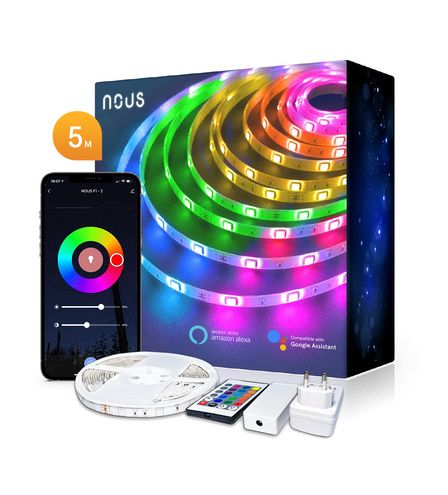 LED lentes komplekts ar Wi-Fi kontrolieri un barošanas bloku, RGB, 5m, 24W, TUYA / Smart Life, NOUS NOUS-F1 5907772033739