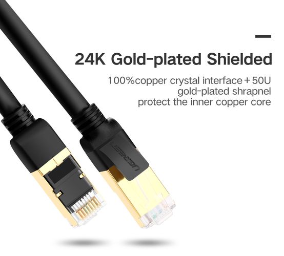 Kabelis F/FTP CAT7 ar 2xRJ45 spraudņiem 1m melns NW107 UGREEN UGREEN/11268 6957303882687