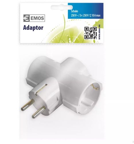 Tīkla sadalītājs  Schuko 3 ligzdas ar zemējumu, balts (trīszaru) 250 V ~ / 10 A maks. P00242 8595025325013